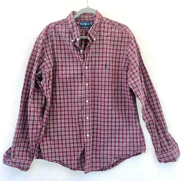 Ralph Lauren Men's Red‎ & Black Plaid Long-Sleeve Button-Down Shirt Size XL - Picture 1 of 6